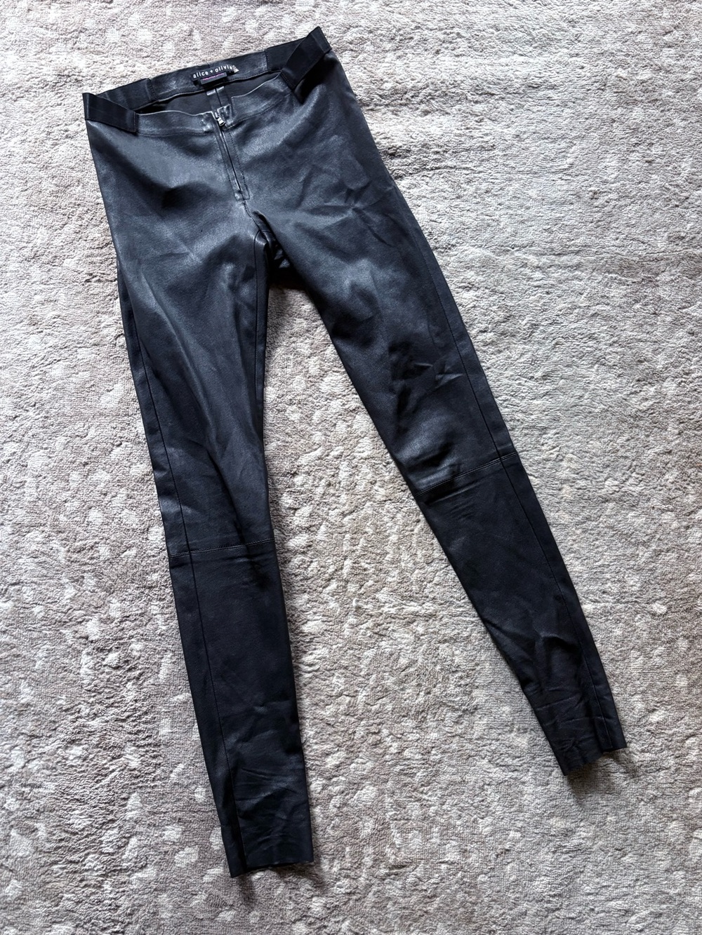 ALICE + OLIVIA Black Lamb Leather Low Waisted Leggings - Picture 4 of 9
